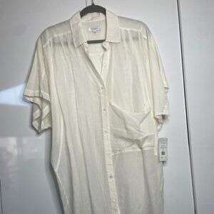 Equipment Sheer Cream Oversized Button-Down Shirt - Size M